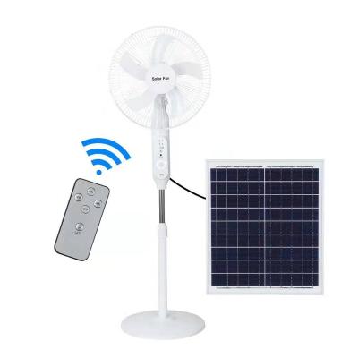 China 16 Inch Solar Panel Stand Solar Powered Home Floor Fan Plastic Height Rechargeable Outdoor With Remote Control for sale