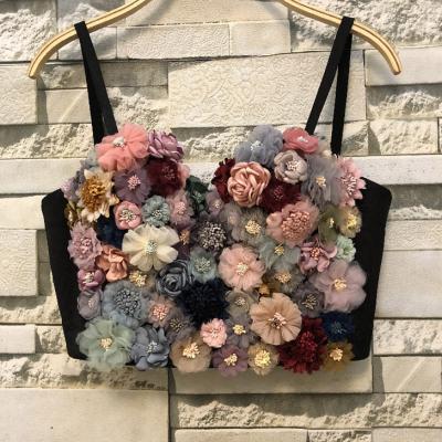 China Newest Spaghetti Strap Women Bustier Corset Crop Corselet 3D Flower Fancy Ladies Tank Top Breathable High Quality Stylish Unique Design for sale