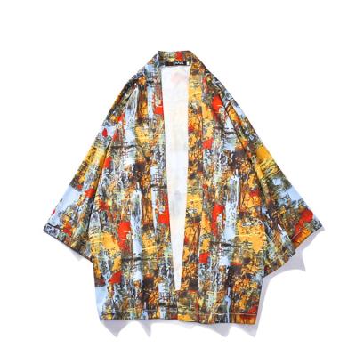 China Latest Design Breathable Autumn Printed Fashion Oversized Loose Single Front Women Ladies Overall Wrap Open Coated Mens Kimono Blouse Tops for sale