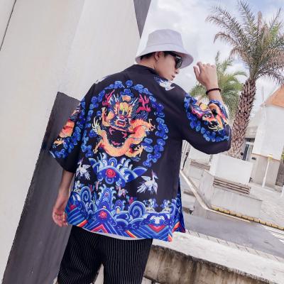 China Breathable Japan Summer Shorts Japanese Floral Sleeve Printed Boys Fashion Loose Coats Blouse Top T Shirts Yukata Kimono For Men Japanese for sale