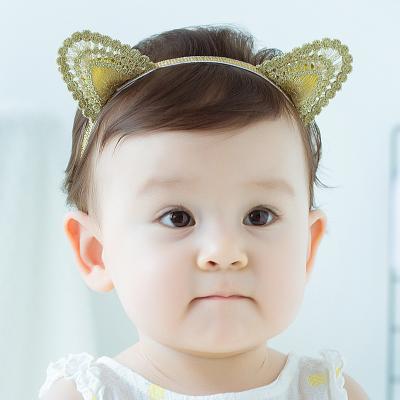 China 2019 Fashion Wholesale New Fabric Birthday Knitted Elastic Newborn Headwear For Gold Cat Baby Girls Hairbands Kids Party Accessories for sale