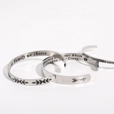 China Customized CLASSIC Letter Brand Bracelet Trendy Sliver Stainless Steel Open Adjustable Bangle Jewelry for sale