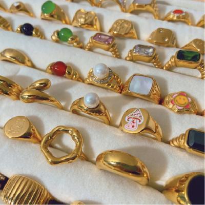 China Punk Epoxy Enamel Gold Plated Lovely Cute Y Smiley Face Chattering Star Flower Rings Anillos for sale