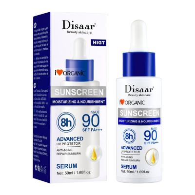 China Hot Selling Physical SPF 90 UVA&UVB UVA/UVB 8 Hours Sun Protection Morocco Face Organic Mild Sunscreen Serum for sale