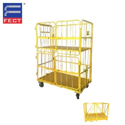 China Foldable Roll Cage Steel Metal Storage Cage Lockable Rolling Pallets With Wheels for sale