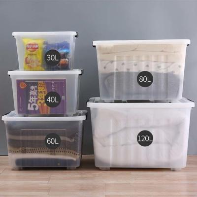 China 30L-150L Clear Plastic Storage Bins Transparent Plastic Storage Boxes for sale