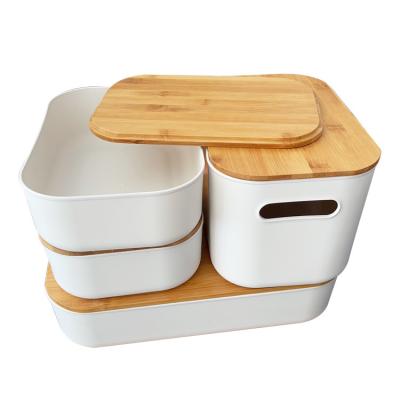 China Countertop pp Plastic Opslagorganisator With Bamboo Lid voor Keuken Te koop