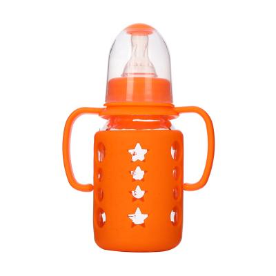 China Cheap Price BPA Free 120ml 240ml BPA Free Glass Baby Bottle With Handle And Silicon Cover for sale