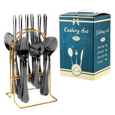 China Manufacturer viable goodprice Jieyang gold luxury tableware set 24PCS with spoon fork knife stainless steel cutlery set with gift box for sale