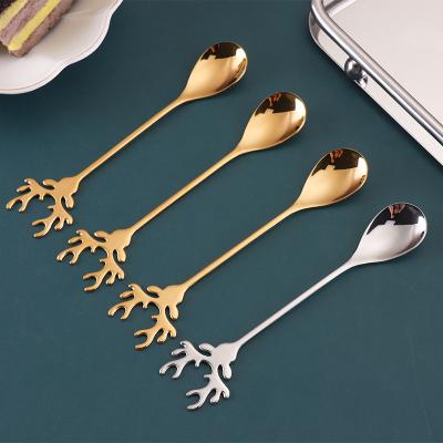 China Mini Spoon Christmas Elk Shape Tea Spoon Stainless Steel Disposable Coffee Scoop With Clip for sale