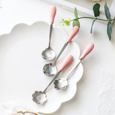 China Sustainable Hot Sale Mini Stainless Steel Metal Exquisite Flower Coffee Tea Spoon Set for sale