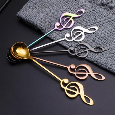 China Viable Creative Gift 304 Stainless Steel G Key Shape Coffee Stirrer Spoon Titanium Plated Bar Music Spoon for sale