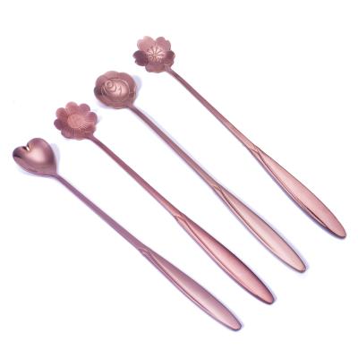 China Sustainable Cheap Price Stainless Steel Ice Cream Spoon Metal Flower Teaspoon for sale