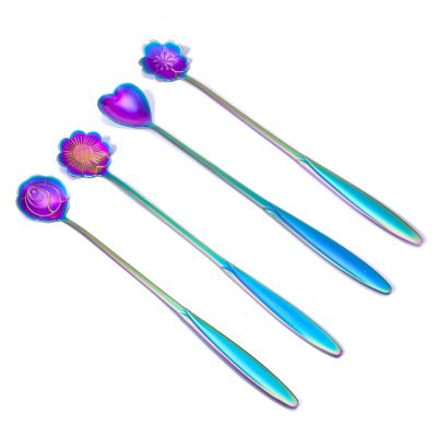 China Sustainable Colorful Stainless Steel Ice Cream Spoon Metal Rainbow Spoon for sale