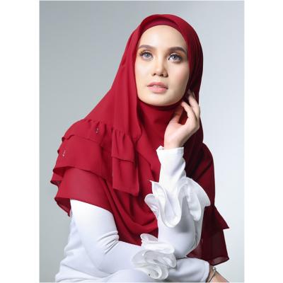 China New Classic Women's Double Ruffle Scarf Chiffon Muslim Multilateral Splicing Shawl Potato Solid Scarf for sale