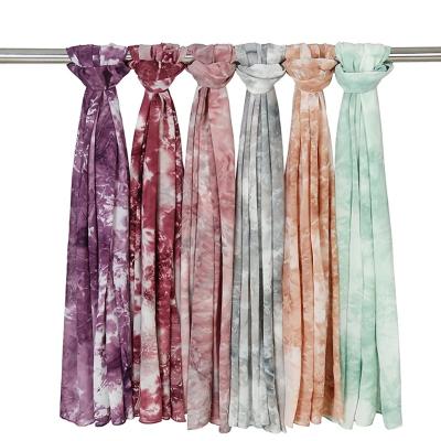 China Newest Scarf Best Selling Tie Dyed Georgette Scarf Pearl Chiffon Printed Shawl Muslim Women's Bubble Chiffon Digital Printed Scarf for sale