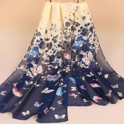 China Wholesale Newest Scarf Thin Chiffon Scarf Butterfly Printing Sunscreen Women's Small Long Scarf Muslim Digital Printing Shawl for sale