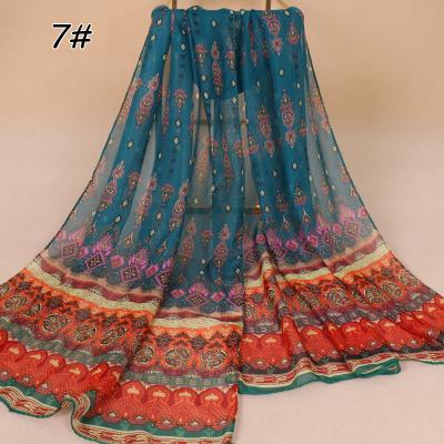 China Newest Scarf Wholesale Chiffon Printed Scarf Fabric Chiffon Printed Shawl Kurti Fabric Printed Chiffon Scarf Silk Hijabs for sale