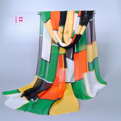 China Hot Selling High Quality Fashion Plaid Scarf Sunscreen Chiffon Scarf Newest High Quality Geometric Chiffon Scarf Newest Scarf for sale