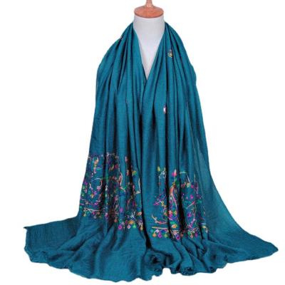 China Newest newest scarf cotton scarf pasmina shawl hot selling thin muslim cotton embroidered canvas scarf for sale