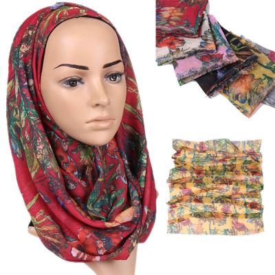 China Wholesale Newest Mercerized Cotton Printed Women's Scarf Multifunctional Thin Sunscreen Shawl High Quality Cotton Printed Scarf Hijabs for sale