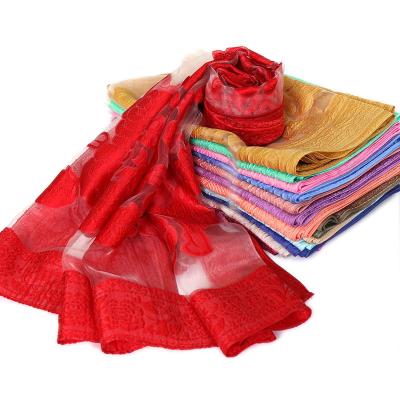 China Newest Scarf New Gradient Cutting Organza Lace Hollow Shawl Sunscreen Muslim Soft Breathable Headscarf for sale