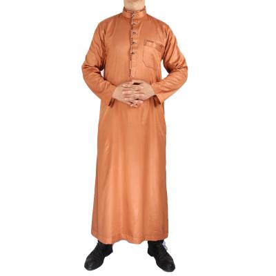 China Modest Muslimah Styling Muslim Men's Robe Solid Long Sleeve Shiny Ordinary Collar Robe Men's Robe Worship Robe for sale