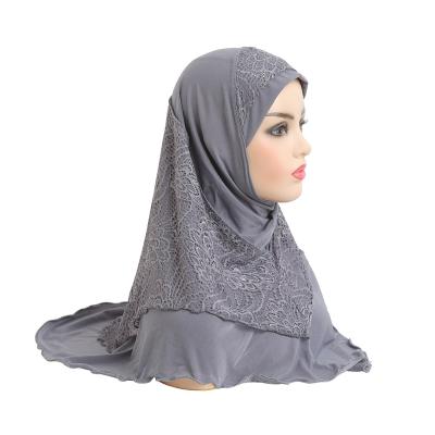 China Keep Solid Color Hot Selling Crystal Lace Stitched Muslim Women's Scarf Hat Headscarf Headscarf for sale