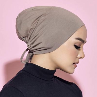 China Newest 2021 Tie Scarf High Quality Back Inner Hat Monochromatic Cotton Knitted Fashionable Adjustable Muslim Scarf Headscarf for sale