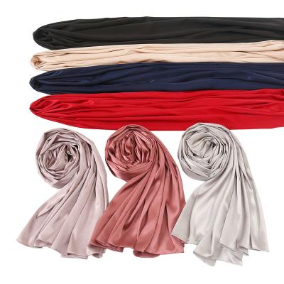 China Wholesale Muslim Women's Silk Satin Scarf Smooth Shawl High Quality European American Wholesale Women's Solid Color Beaded Silk Scarf Long for sale