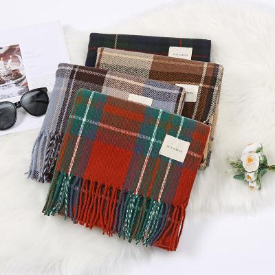 China Newest lattice tassel cashmere shawl hot sale hot selling imitation clothing autumn and winter with scarf for sale