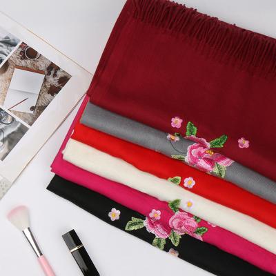 China Newest Scarf Cashmere Scarf Hot Selling Muslim Peony Embroidered Tassel Embroidered Embroidered Scarf for sale