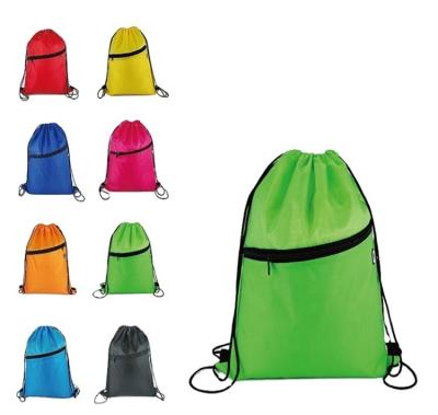 China Drawstring backpack Promotional Sports Light Weight High Quality Foldable Polyester Custom Draw String Bag With Zipper Pocket for sale