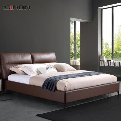 China Cheap custom bed furniture modern hot sale genuine leather solid wood contemporary leather bed for sale