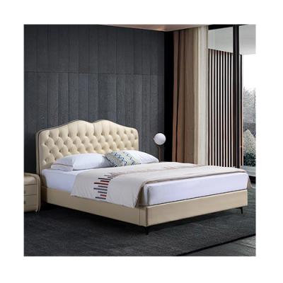 China Modern Flush Soft Leather Modern Leather Solid Wood Bed and Slim Metal Bed Steel Furniture for sale