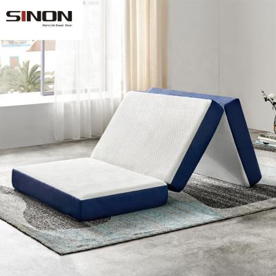 China Gel Memory Foam Foldable Tri Folding Mattress, Easy to Carry Camping Mattress, Outdoor Foldable Memory Fabric Travel Mattress for sale