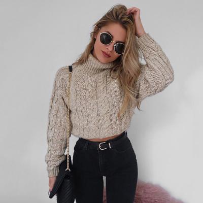 China Anti-wrinkle New Knit Women's Long Sleeve Sweater Solid Color High Neck Pullover Crop Tops women top for sale