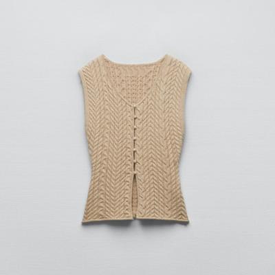 China Anti-wrinkle Women Knitwear Cable Knit Tank Sweater Spring Autumn OEM Design Sleeveless Ladies Knit Tank Top for sale