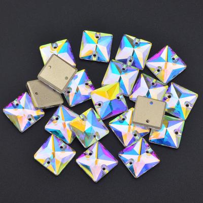 China Fashion K9 Flatback Glass Stone Applique Square Crystal AB Rhinestone Sewing Stone For DIY Sewing Clothes for sale