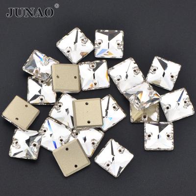 China JUNAO Wholesale Flatback Glass Diamond Sewing K9 Clear Gold Low Back Rhinestone 12mm 14mm 16mm 22mm Bling Strass For Dress for sale