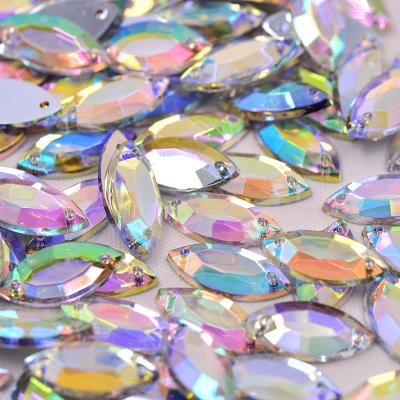 China Flatback 7*15mm Crystal AB Horse Eye Rhinestone Sewing Flat Back Acrylic Crystals Sew On Beads For DIY Clothing Crafts for sale