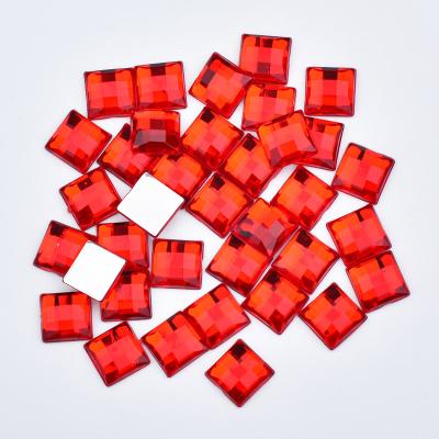 China Flatback 6 Square 8 10 12 14 16 mm Red Color Crystal Applique Flatback Acrylic Strass Diamond Gems Non Hotfix Rhinestone For Crafts for sale