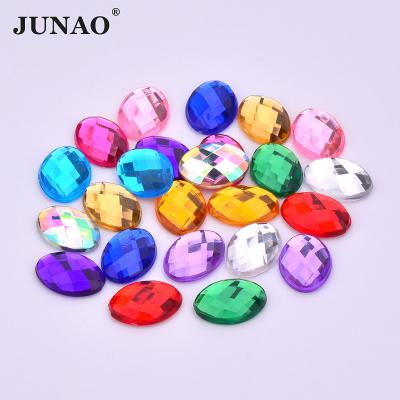 China JUNAO Flatback Oval Wholesale Good Quality Shape Acrylic Crystal Stones Mix Color Flatback 10*14mm Fake Stone For Clothes for sale