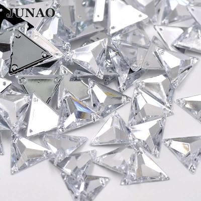 China JUNAO High Quality 17mm Crystals Stone Fancy Acrylic Sewing Triangle Shape Clear Rhinestone For Clothes for sale