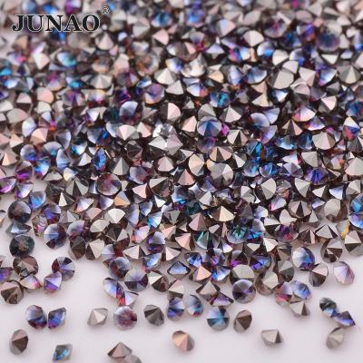 China High Quality 1.2mm Blue Flame Pointback JUNAO Mini Glass Nail Rhinestone Pixie Crystal Diamond For Nail Art Makeup DIY Crafts for sale