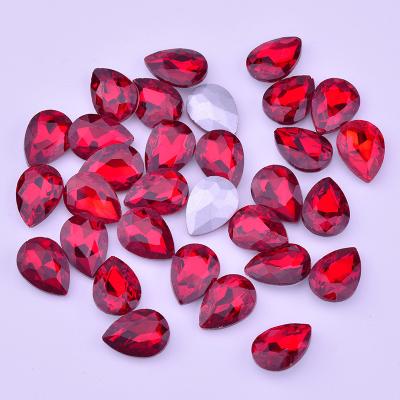 China Red Flatback 13*18mm Glitter Crystal Applique Teardrop Glass Crystal Stones Non Sew Pointback Rhinestones for sale