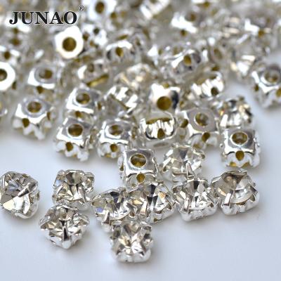 China JUNAO Flatback Clear Color 6mm-10mm Sew On Crystal Rhinestone Bridal Beads Applique Flatback Stones Sew Sli Worm Claw Glass Rhinestones for sale