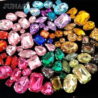 China JUNAO Flatback 3*7mm 5*10mm Rectangle Shape Clear Color Crystal Stone Sew On Glass Claw Rhinestones For Clothes for sale