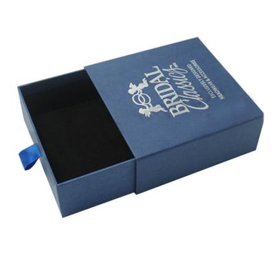 China Disposable Personalized Blue Cardboard Paper Jewelry Box Drawer Box Sliding Custom Jewelry Box for sale