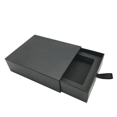 China Disposable Luxury Cardboard Paper Slip Jewelry Box Mattel Custom Plain Black Pull Out Gift Packaging Drawer Box for sale